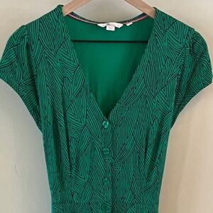 Boden Green Leaf Print Midi Dress